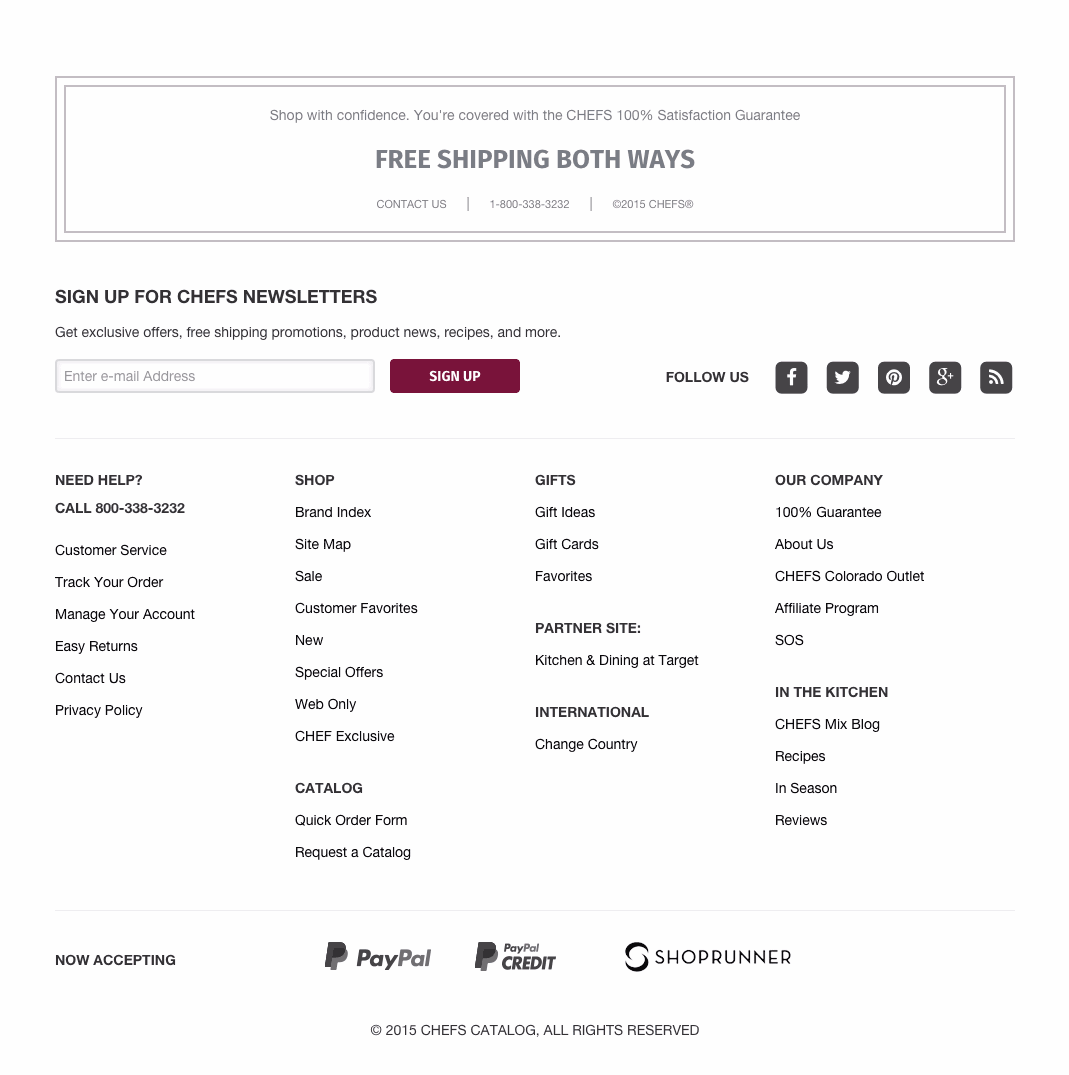 CHEFS Shopping Homepage