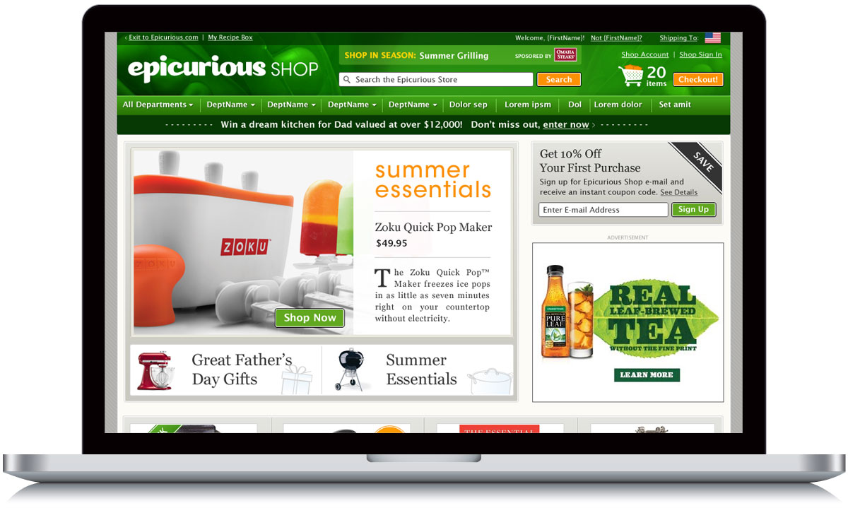 Epicurious Shop Homepage