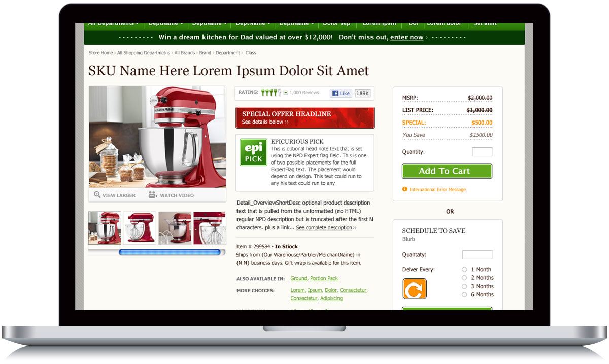 Epicurious Product Detail Page