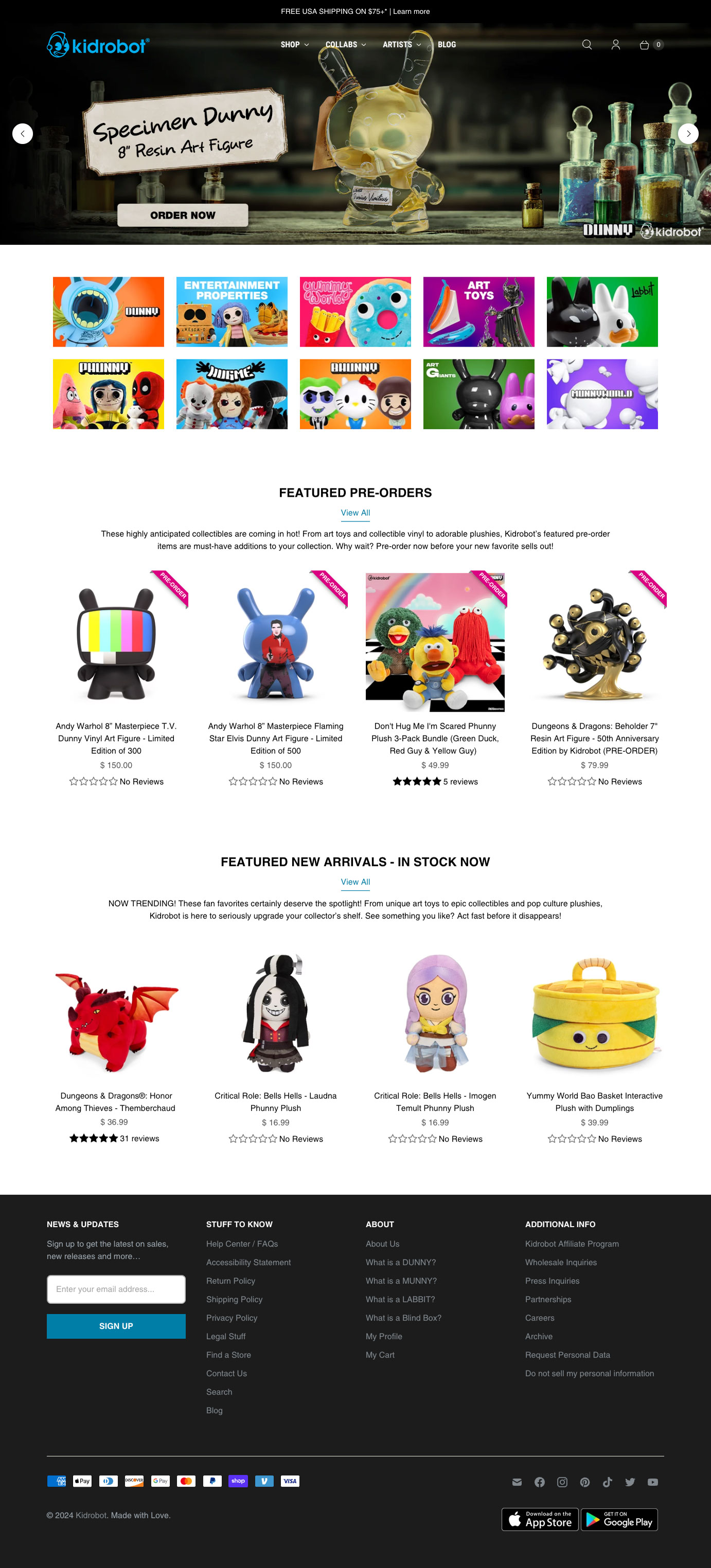 Kidrobot Website Homepage