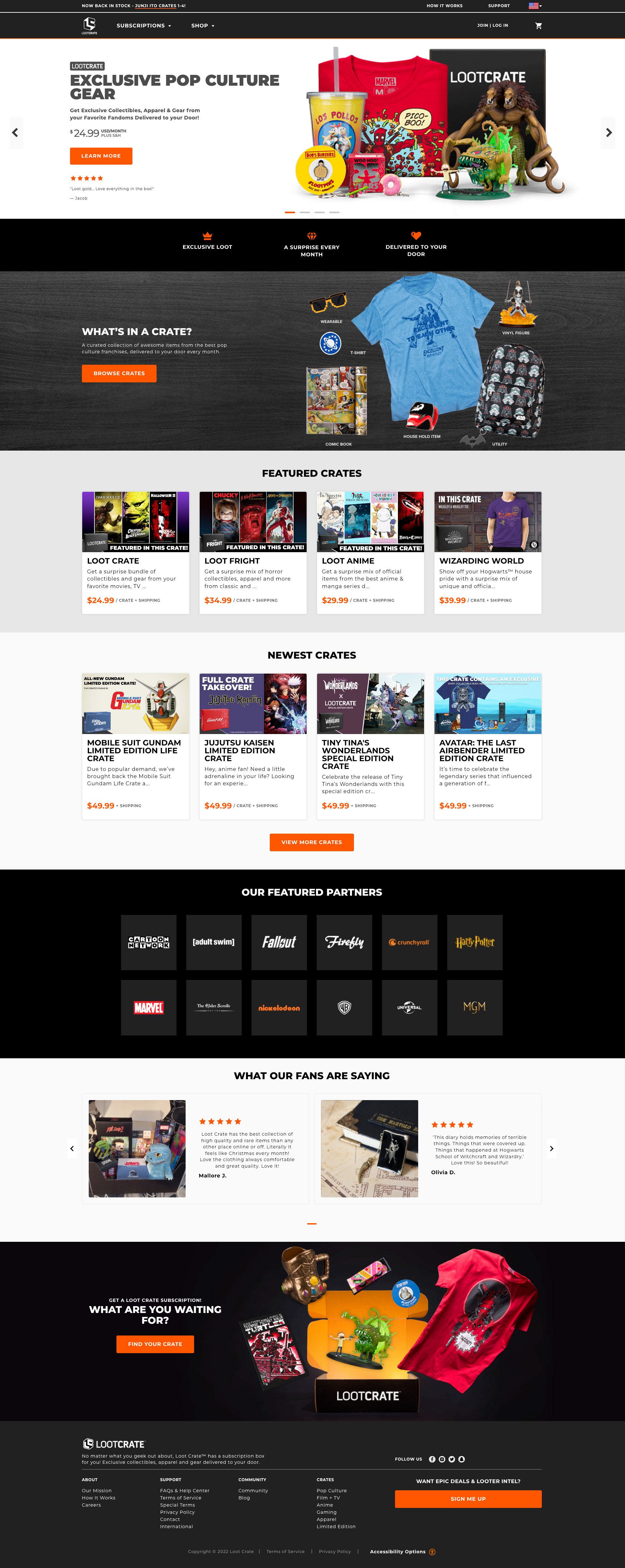 Loot Crate Website Homepage