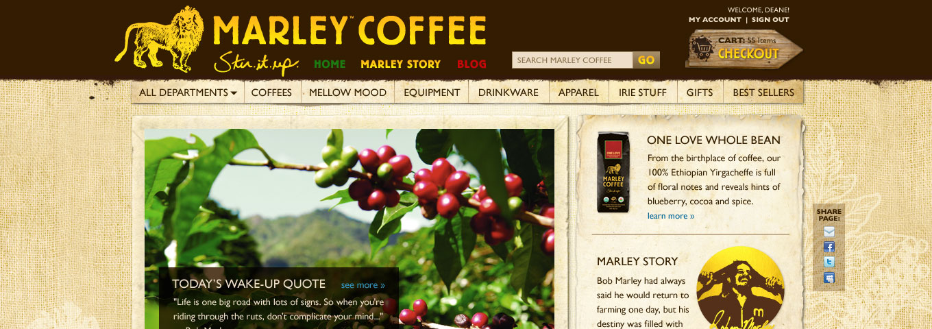 Marley Coffee Homepage