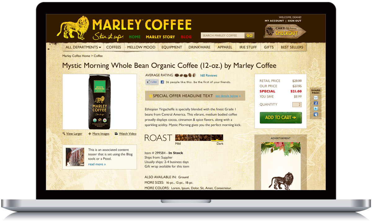 MarleyCoffee Product Detail Page